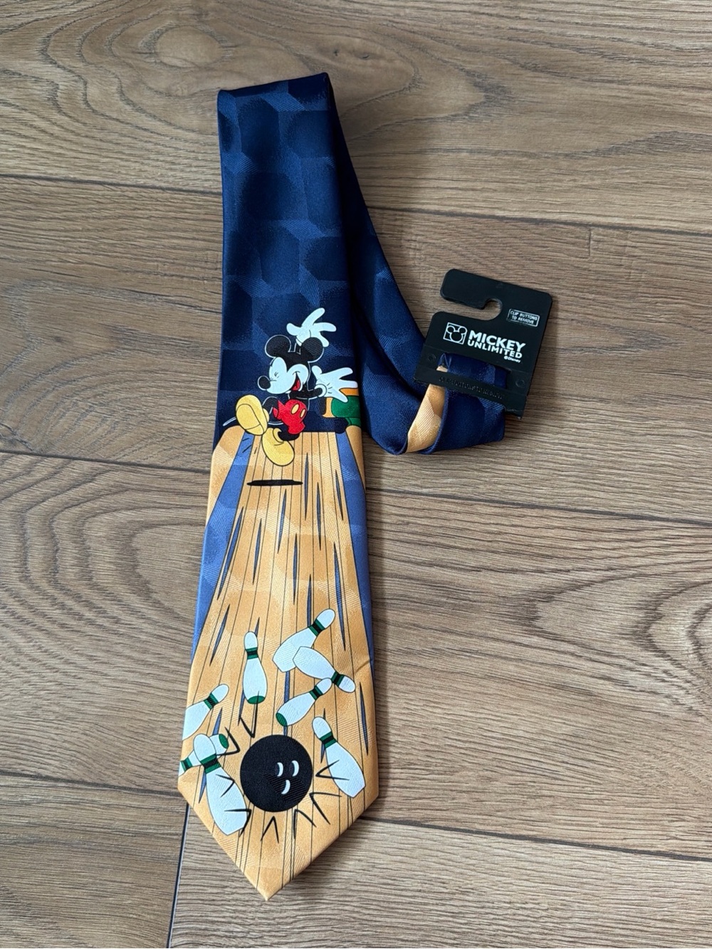 Vintage 90s Mickey Unlimited Navy & Tan Bowling Novelty Tie